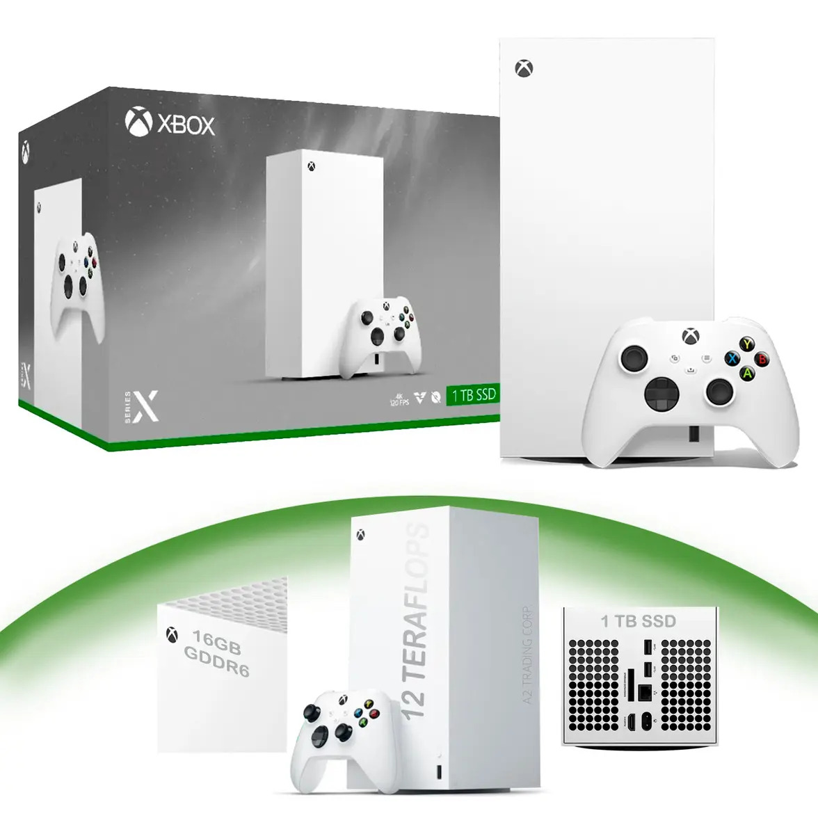 Console digital Xbox Series X, cor branca, Microsoft, 16 GB de RAM, GPU SSD Nvme, 12 teraflops, CPU Zen 2 de 8 núcleos a 3,8 GHz Dolby Digital: 5,1 jogos em resolução 4K a 120 fps Amd Freesync
