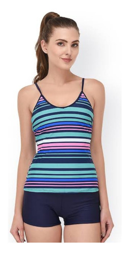 Traje De Baño Short Tankini Azul Tallas Extra Disponibles