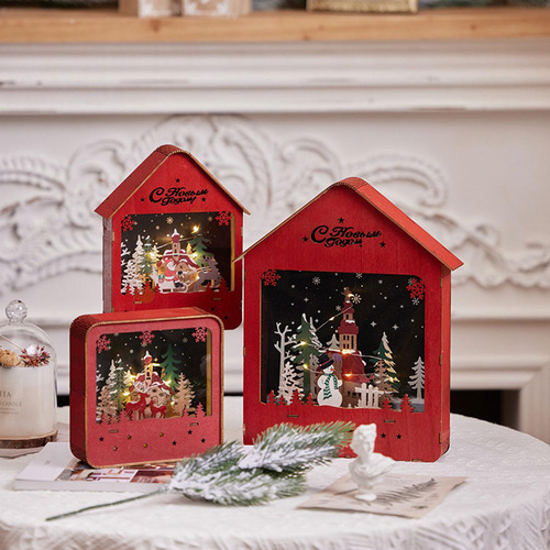 Casa De Pueblo De Navidad Escena De Pueblo De Navidad Rojo L