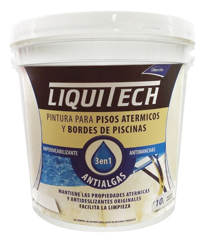 Pintura Impermeable Para Pisos Atermicos - Piletas 10l Colores Blanco, Marfil. Arena , Almendra y Gris