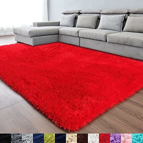 Alfombra De Rea Suave Roja Para Dormitorio, 3 X 5, Alfombra