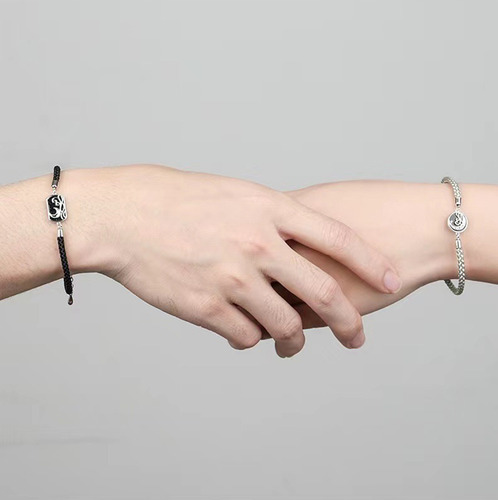 Pulseras Parejas Estrella Y Mar Plata 925 Regalos Unisex