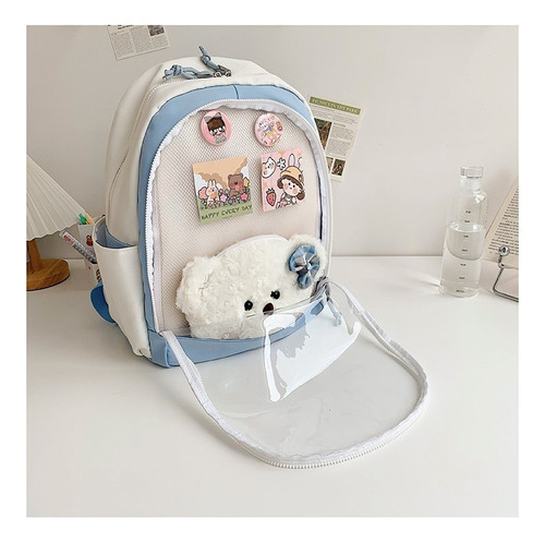 Mochila Escolar De Gran Capacidad Mochila Linda Y Versátil Bolsa Transparente Trae 2piezas