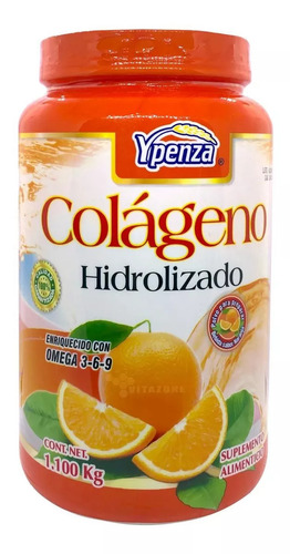 Suplemento en polvo Ypenza Colágeno Hidrolizado sabor naranja en botella de 1.1kg