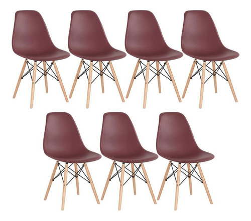 7 X Cadeiras Charles Eames Eiffel Dsw Base De Madeira Clara Cor da estrutura da cadeira Marrom