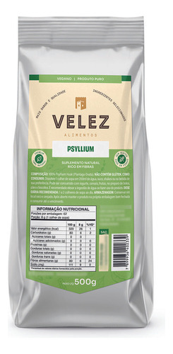 Psyllium Husk Velez 500g puro e Natural Rico Em Fibras