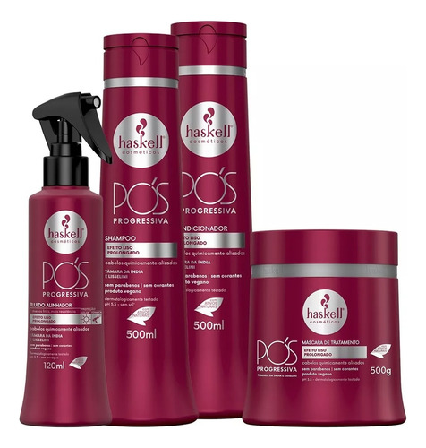 Kit Haskell Pós Progressiva 500ml Shampoo Cond Másc Leave In