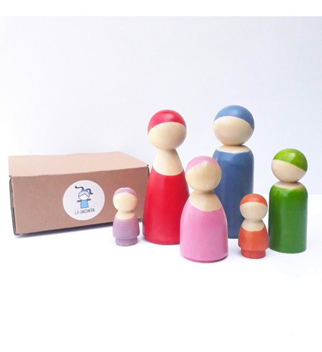 Muñecos Madera Familia X6 Pegdolls Waldorf Montessori