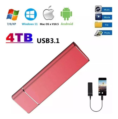 - Mini Disco Duro Externo Portátil De Estado Sólido De 4 Tb