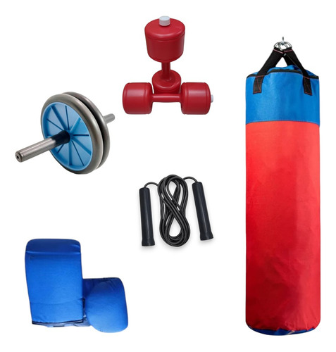 Mega Combo Bolsabox90cm+relleno+guantín+mancuern+ Rueda+soga Azul