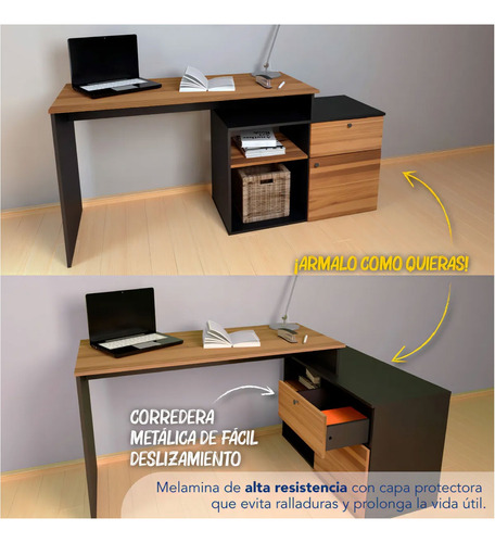 Escritorio Centro Estant Milan Negro Paraiso Ancho 168cm