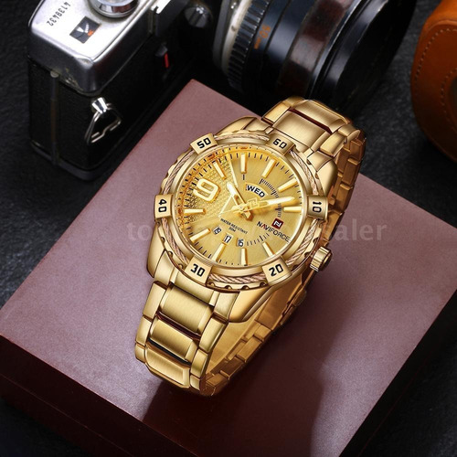 Relógio Masculino Original Analógico Pulseira Em Aço Dourado