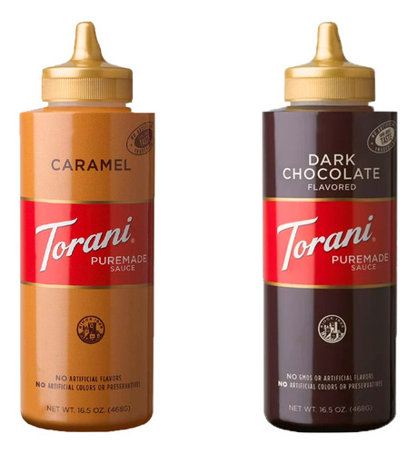 Pack 2 Salsas De Caramelo Y Chocolate Torani Puremade 468gr 