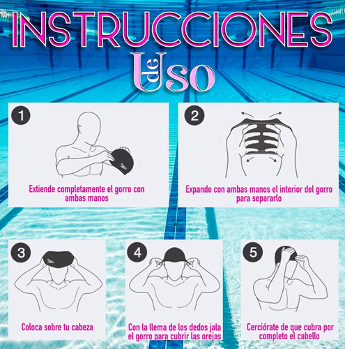 Imagen 4 de 10 de Gorro Natacion Silicon Elastico Impermeable Ajustable 10184