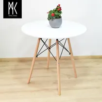 Comprar Mesa Moderna Redonda Blanca Eames Comedor Restaurante Bar Color de la tapa Blanco Color de las patas Marrón claro