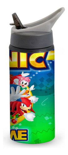 Squeeze Em Alumínio Com Canudo Retrátil Sonic Personalizada