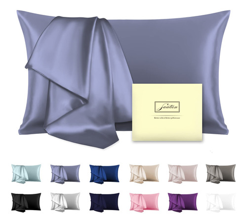 Funda De Almohada Seda Tamaño Estandar Color Azul Grisaceo