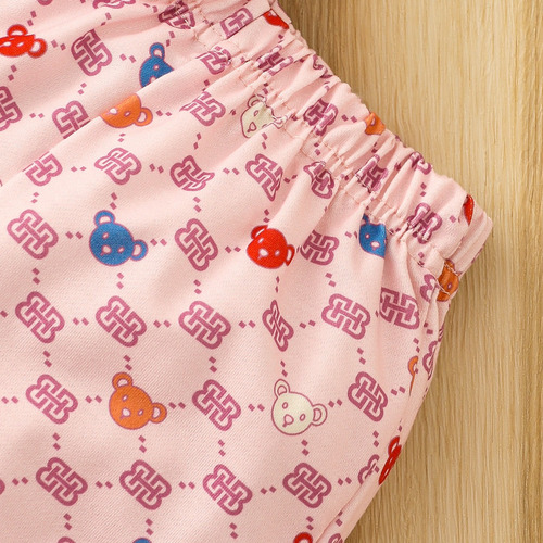 2pcs Conjunto Chaqueta Con Capucha Estampado Osito Para Niña Rosa 2-3 A