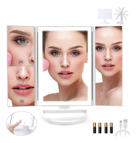 Espejo Maquillaje Led Plegable Recargable Usb Aumento 3x/2x