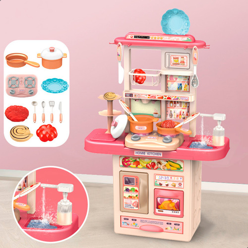 Cozinha De Brinquedo Petipetá Infantil Com Som E Luz Rosa 27 Peças Com Geladeira Pia Som Luz Kit Chef Miniatura Cesta Fast Food Panelinhas Batedeira Utensílios Piquenique Brincar Lavanderia Comidinha