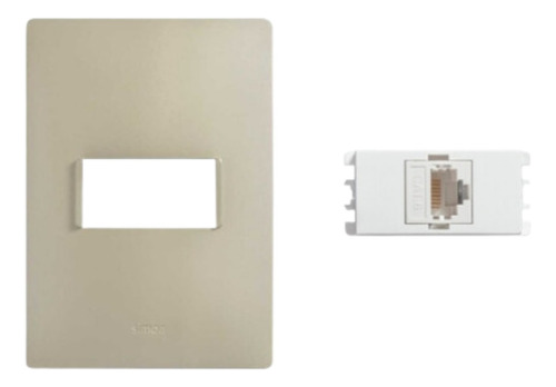 Placa 1 Módulo Oro Blanco + Toma Rj45 Cat 6e Blanco Simon 26