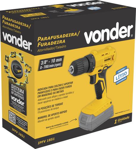 Parafusadeira Furadeira 3/8 18v Sem Bateria Ipfv1851 Vonder