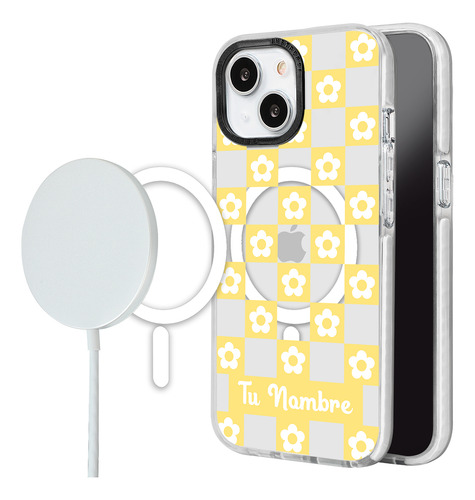 Funda Para iPhone Magsafe Para Mujer Nombre Flores Cuadros