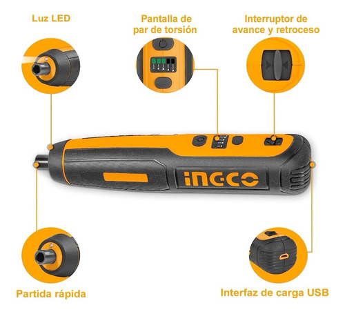 Atornillador De Precisión Ingco 4v + 42 Piezas + Caja Transp