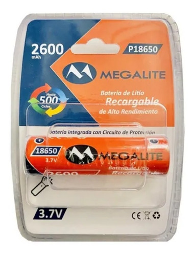 Batería 18650 Recargable 3.7v 2600mah Megalite