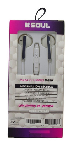 Auriculares Manos Libres Soul S489 Mini Plug 3,5mm Micrófono Color Blanco-plateado