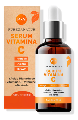 Pureza Natur Serum Vitamina C y Acido Hialuronico y Vitamina E y Té verde Antiedad e Hidratante para Tipo De Piel 50ml