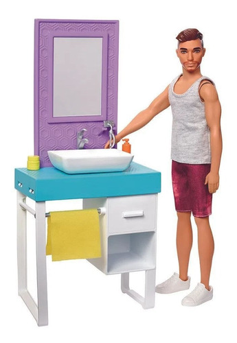 Barbie - Ken E Móveis - Pia Do Banheiro - Mattel Fyk51