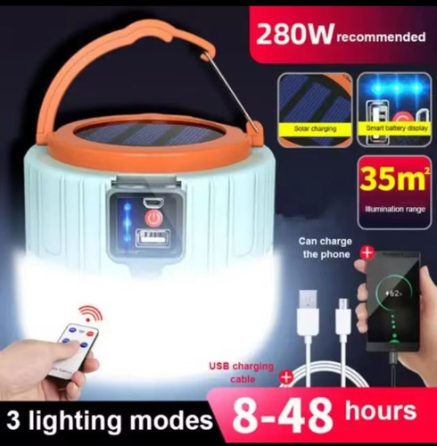 Lampara Luces Led, Luces De Emergencia Carga Solar Y Usb