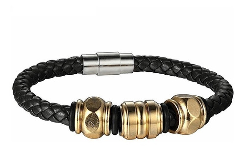 Pulsera Brazalete Cuero Cierre Acero Inoxidable Para Hombre