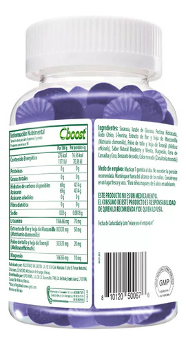 Gomitas Magnesio + L-teanina + Manzanilla 90 Piezas Sabor Blueberry Cboost