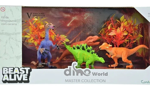 Kit De Dinossauros Com Cenario Dino World Master Collection