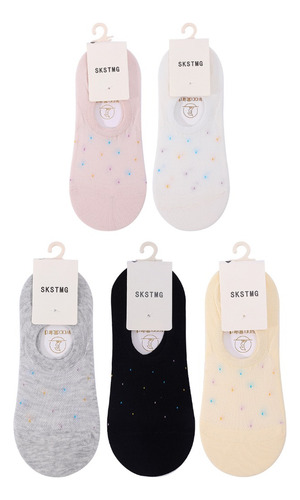 5 Pares De Calcetines De Algodón Para Mujer Con Lunares De C