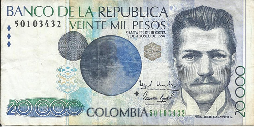 Colombia Reposición 20000 Pesos 7 Agosto 1998 Empieza 50