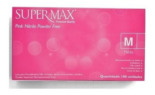 Luvas descartáveis antiderrapantes Supermax cor rosa tamanho P de nitrilo x 100 unidades