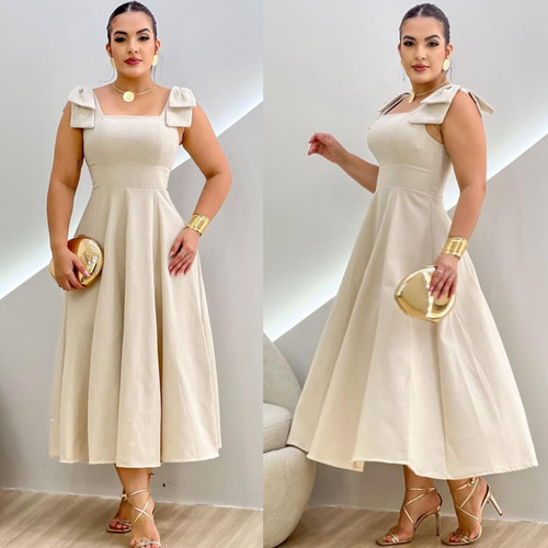 Vestido Midi Linho Para Casamento Civil E Noiva Midi Laço