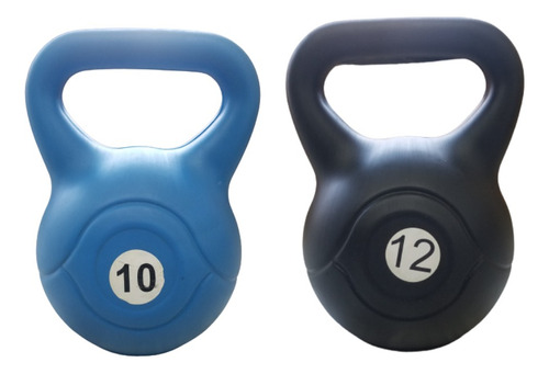 Kit Pesa Rusa Kettlebell Mancuerna 10kg + 12kg Plastica 