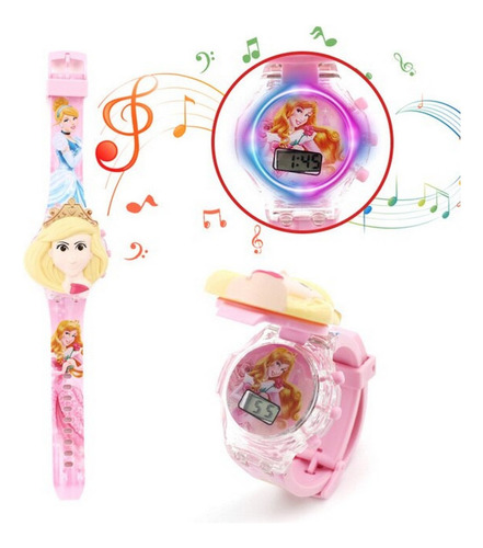 Reloj Niñas Digital Luces Sonido Tapa Princesa Disney