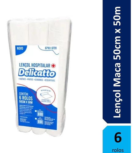 Lençol Hospitalar Descartável Papel 50m X 50cm 6 Rolo Branco Delicatto Lençol Hospitalar Branco Delicatto 50m X 50cm Fardo Com 6 Rolos Lençol De Maca En Pacote De 50cm X 50m