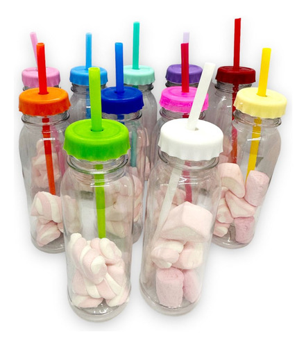 Botella Plastica Candy Bar Con Tapa Y Sorbete 250 Cc X20