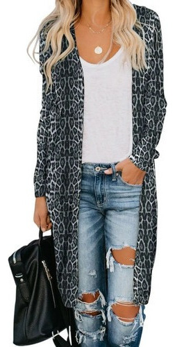 Cárdigan Sueter Animal Print Leopardo Largo Moderno Casual