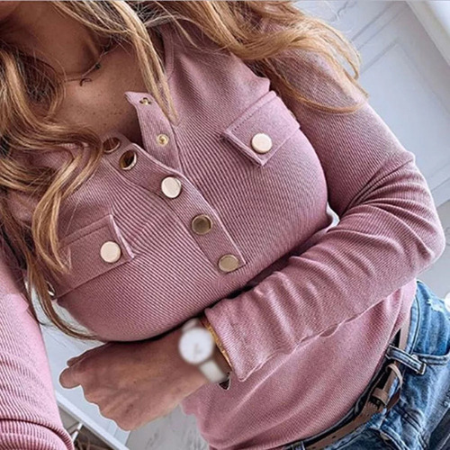 Camisa De Punto De Manga Larga De Invierno Para Mujer