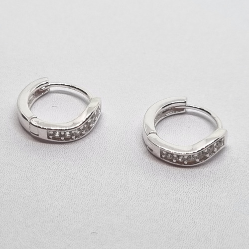Imagen 2 de 9 de Aros Plata Rodinada Argolla Micro Pave 14 Mm