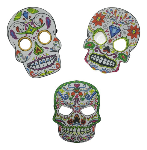 Máscara Catrina Méxicana Calaca Plana Paño X5 - Cienfuegos - Color Multicolor