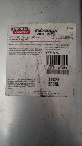 Lata De Electrodos Lincon Excalibur 7018 5/32 22.7 Kg