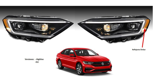 Par Faro Jetta Mk7 2023 Negro C/led C/luz Dia Refle Ambar